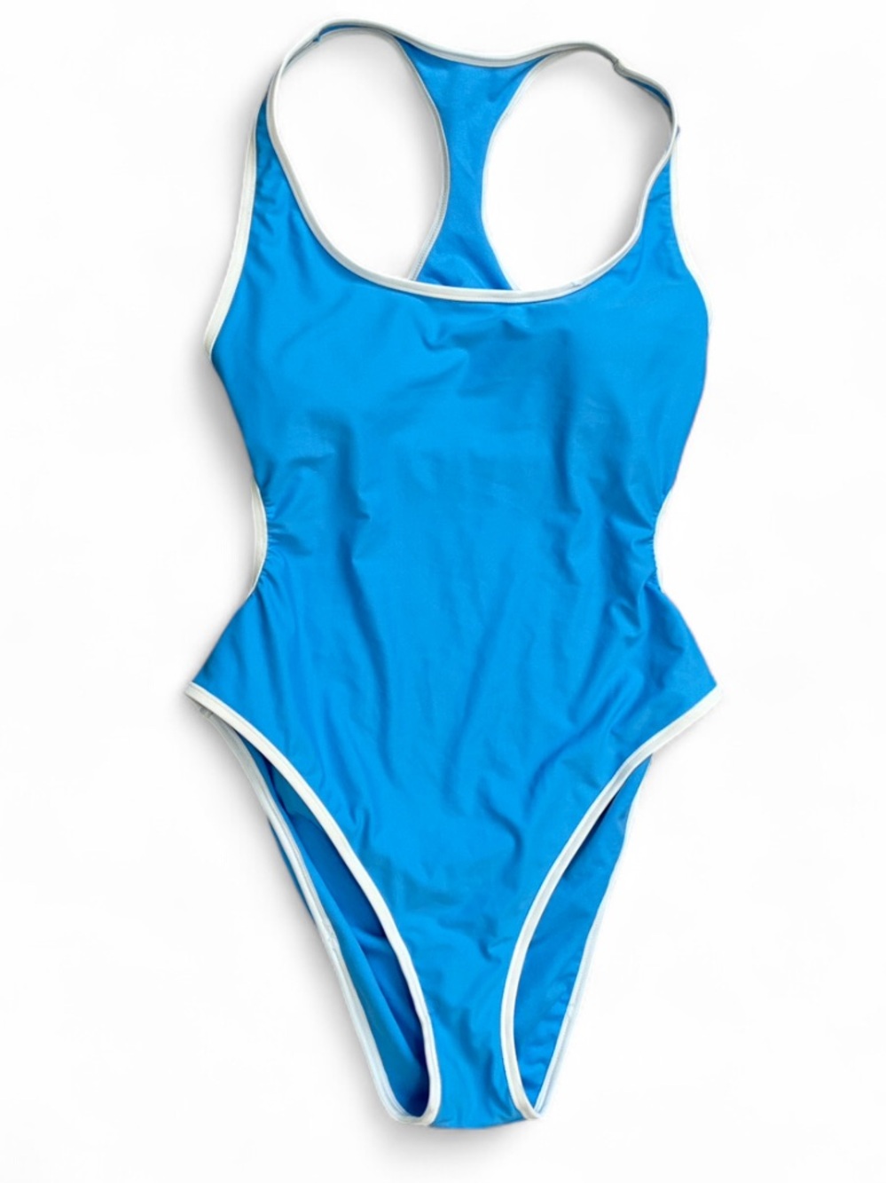 NWT Wild Fable Blue One-Piece Racerback Cut Out Swimsuit with White Trim
